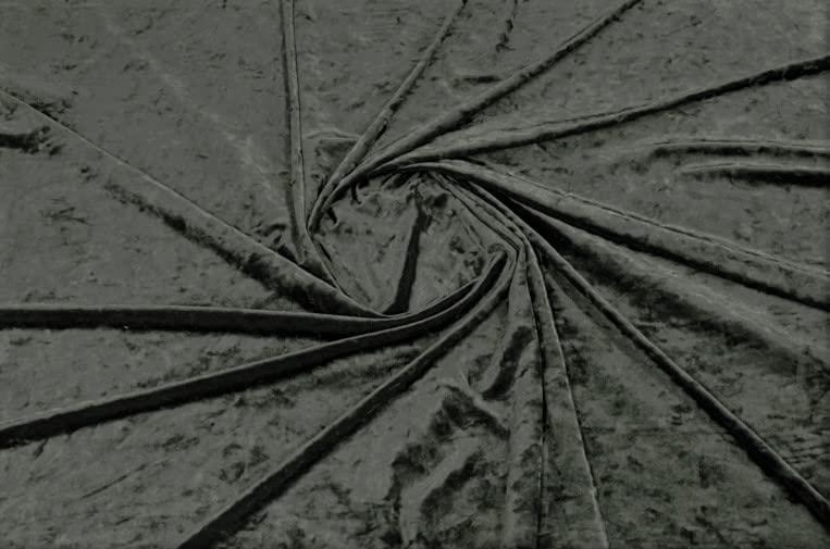 Solid Crushed Velour Stretch Velvet Fabric (1 Yard, Black)