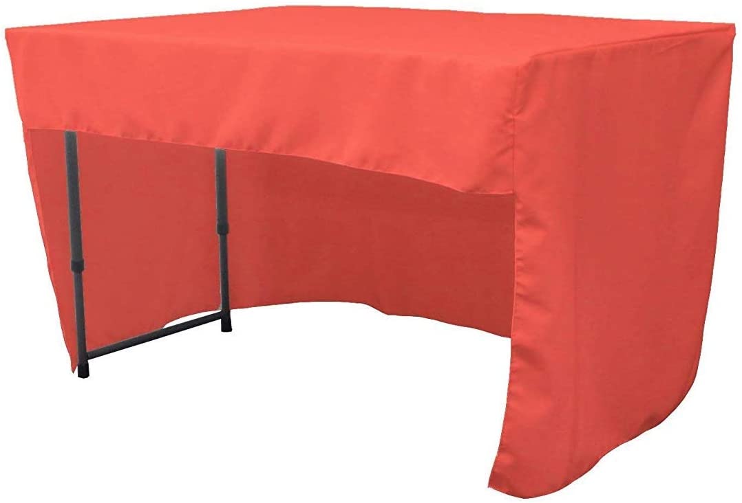 Polyester Poplin Fitted Tablecloth with Open Back Design (Coral, 72" Long x 30" Wide x 30" High)