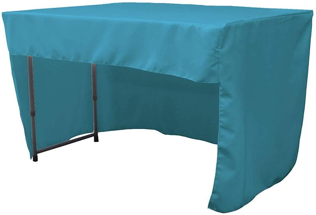 Polyester Poplin Fitted Tablecloth with Open Back Design (Turquoise, 72" Long x 30" Wide x 30" High)