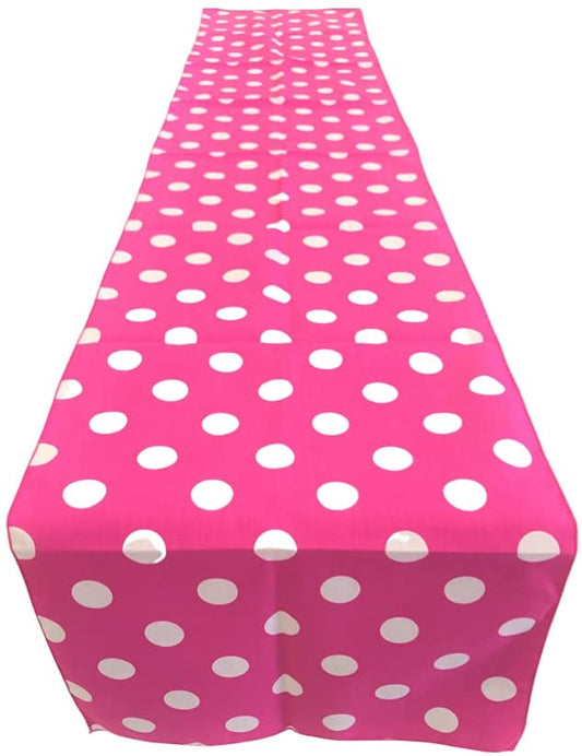 Polka Dot Print Poly Cotton Table Runner (White on Fuchsia,