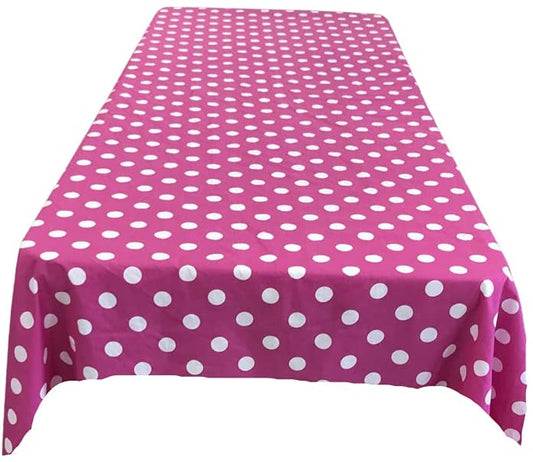 Polka Dot Poly Cotton Tablecloth (White Dot on Fuchsia,