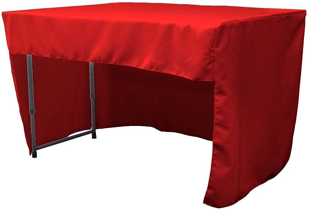 Polyester Poplin Fitted Tablecloth with Open Back Design (Red, 72" Long x 30" Wide x 30" High)