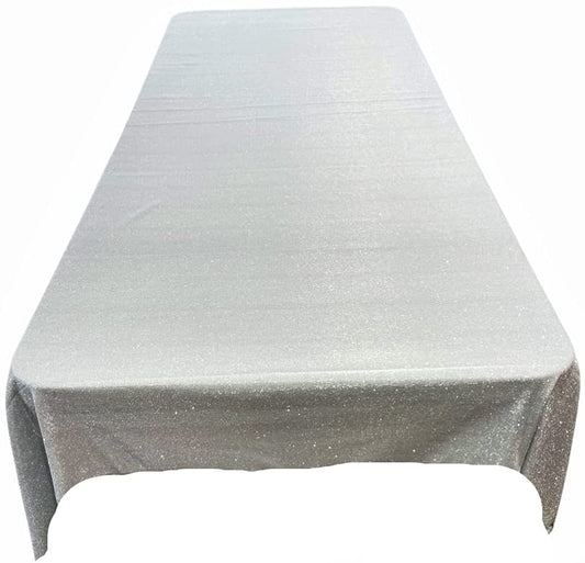 Full Covered Glitter Shimmer on Fabric Tablecloth - Wedding Party Decoration Rectangular, Silver)