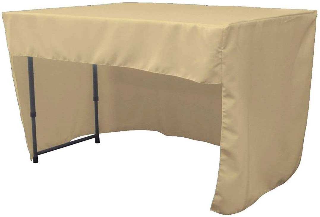Polyester Poplin Fitted Tablecloth with Open Back Design (Beige, 72" Long x 30" Wide x 30" High)