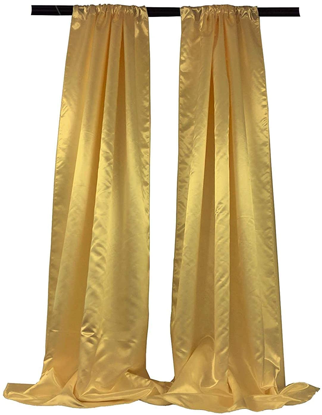 Polyester Bridal Satin Backdrop/Drape. Curtain Panel with 4" Rod Pocket on top, 1 Pair (Gold,