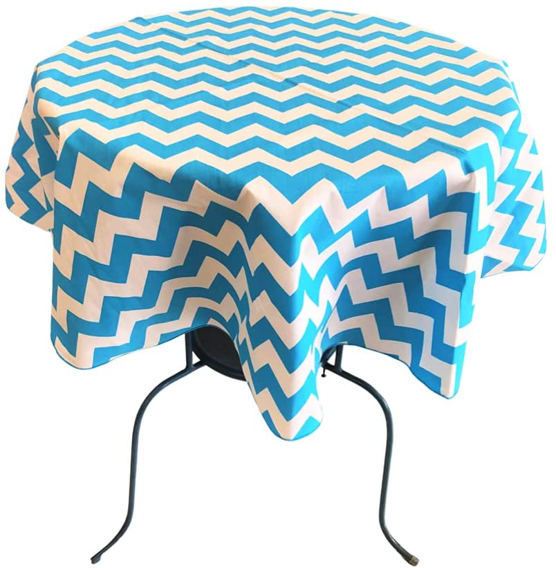 Printed Poly Cotton Tablecloth (White & Turquoise Chevron,