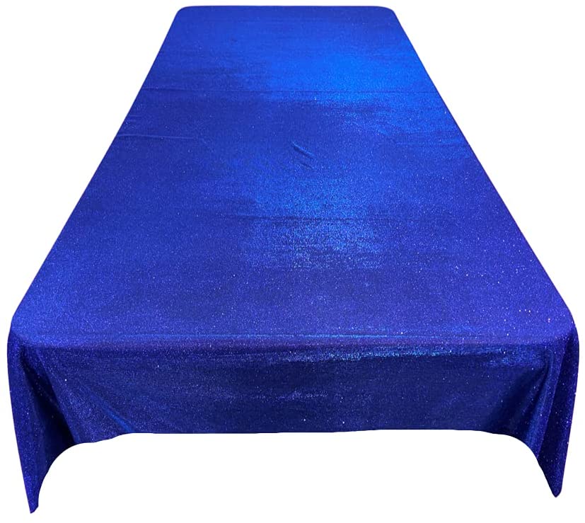 Full Covered Glitter Shimmer on Fabric Tablecloth - Wedding Party Decoration Rectangular, Royal Blue)