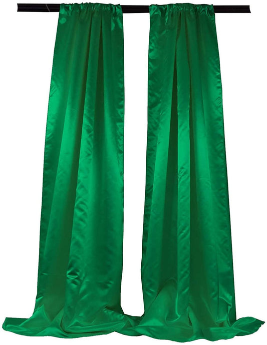Polyester Bridal Satin Backdrop/Drape. Curtain Panel with 4" Rod Pocket on top, 1 Pair (Emerald Green,