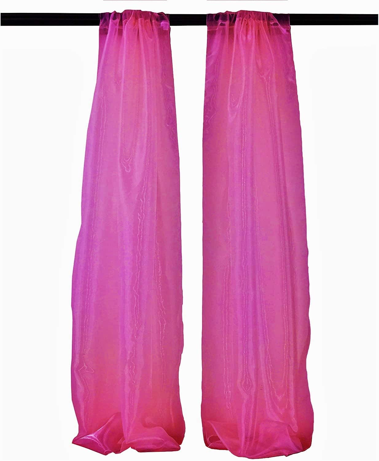 100% Polyester Sheer Mirror Organza Backdrop Drape, Curtain Panels, Room Divider, 1 Pair (Fuchsia,