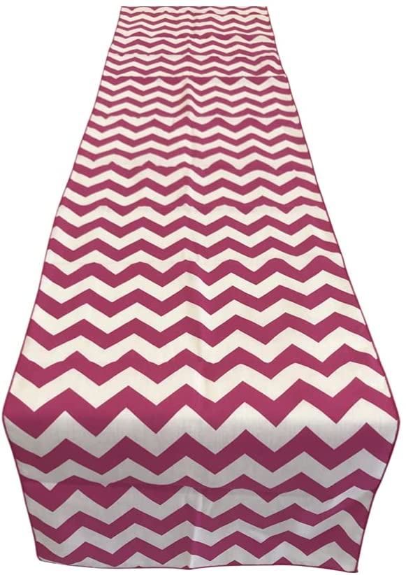 Chevron Print Poly Cotton Table Runner (White & Fuchsia,