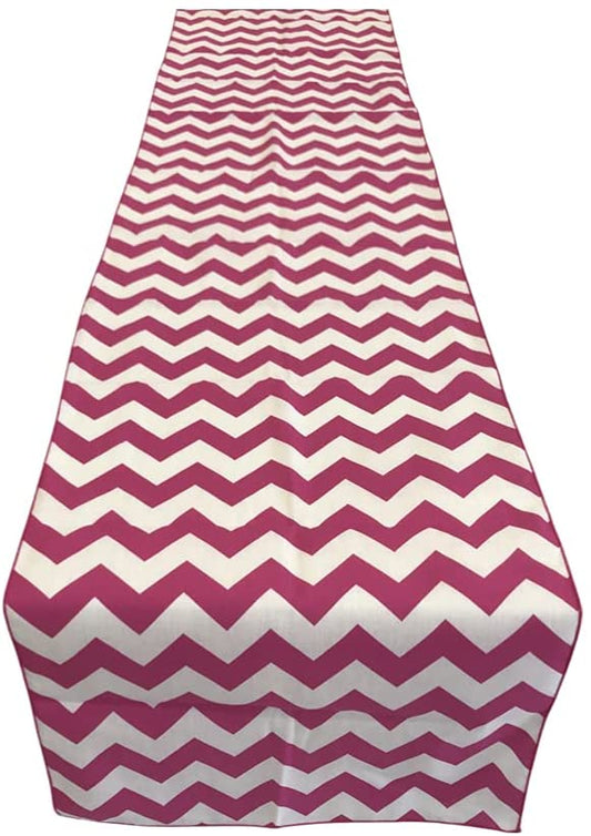 Chevron Print Poly Cotton Table Runner (White & Fuchsia,