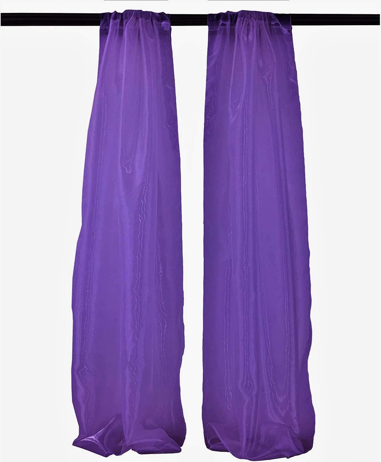 100% Polyester Sheer Mirror Organza Backdrop Drape, Curtain Panels, Room Divider, 1 Pair (Purple,