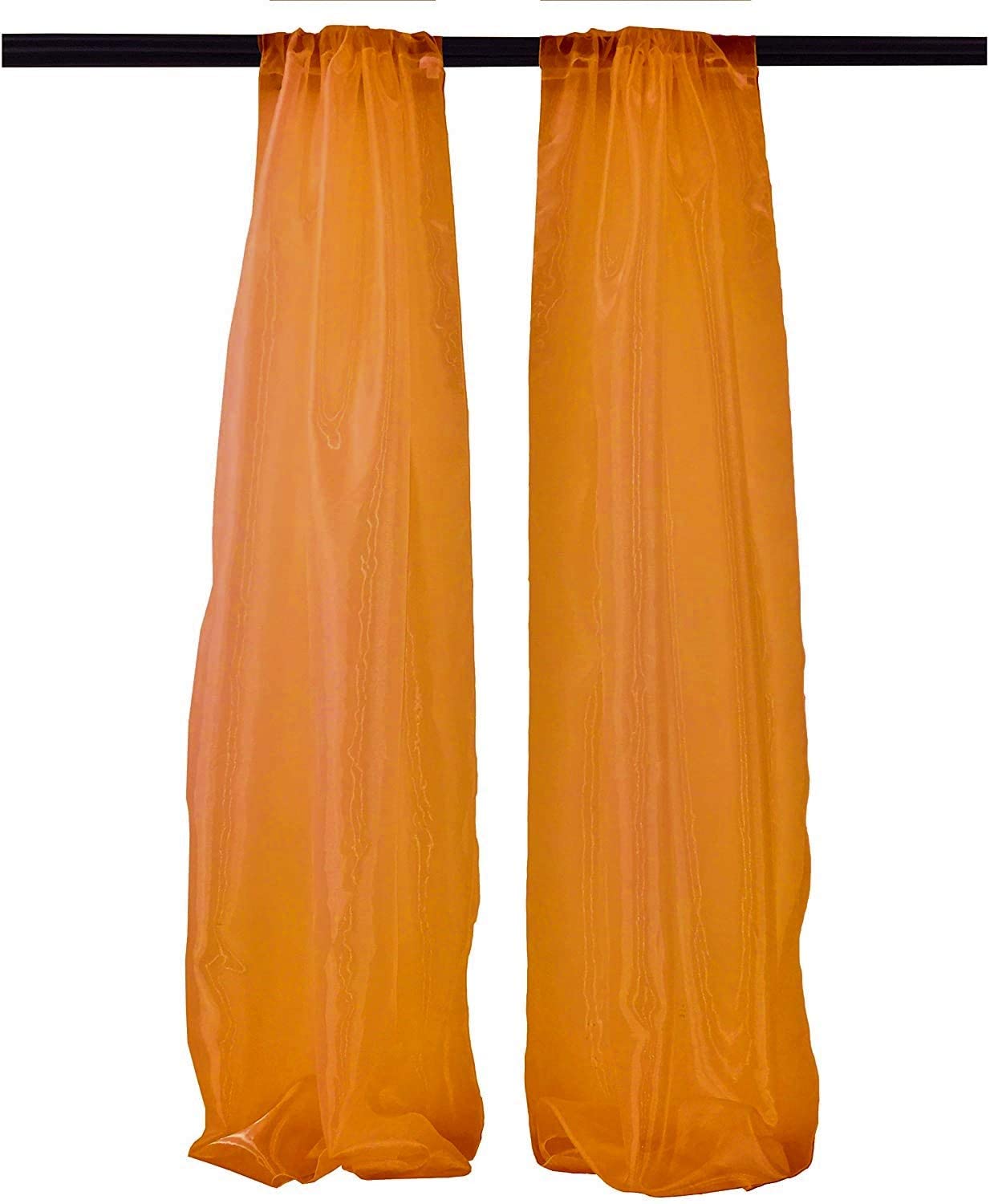 100% Polyester Sheer Mirror Organza Backdrop Drape, Curtain Panels, Room Divider, 1 Pair (Orange,