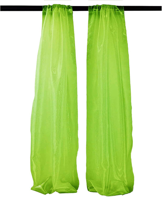 100% Polyester Sheer Mirror Organza Backdrop Drape, Curtain Panels, Room Divider, 1 Pair (Lime,