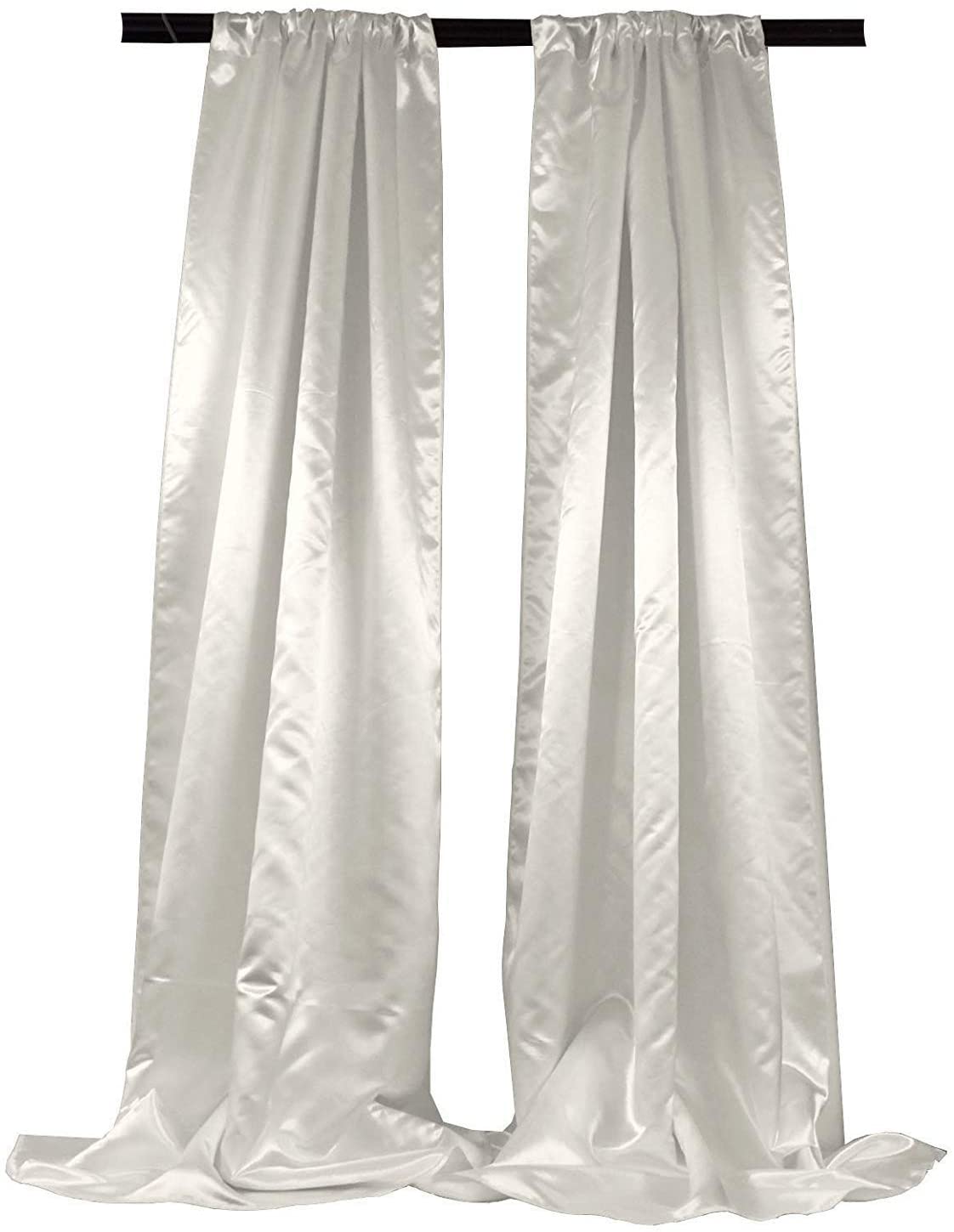 Polyester Bridal Satin Backdrop/Drape. Curtain Panel with 4" Rod Pocket on top, 1 Pair (White,