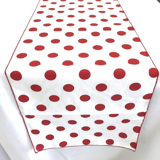 Polka Dot Print Poly Cotton Table Runner (Red Dot on White,