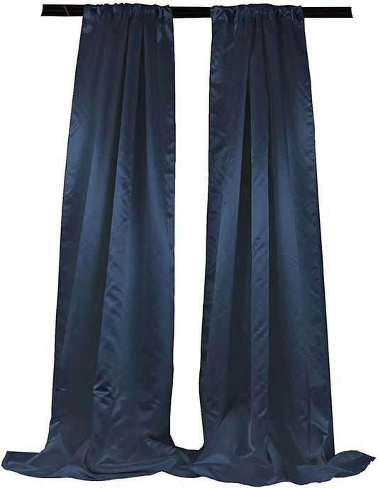 Polyester Bridal Satin Backdrop/Drape. Curtain Panel with 4" Rod Pocket on top, 1 Pair (Navy Blue,