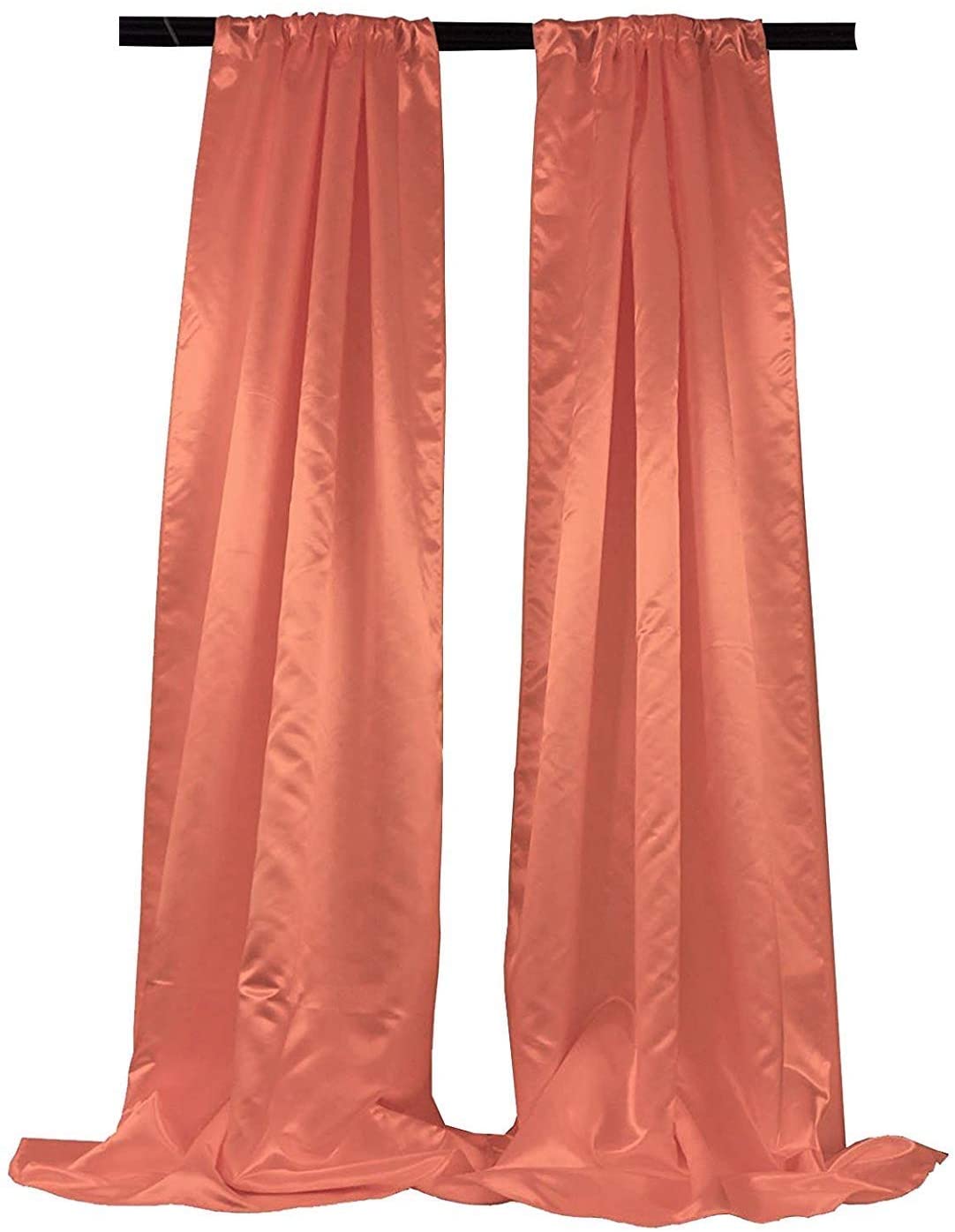 Polyester Bridal Satin Backdrop/Drape. Curtain Panel with 4" Rod Pocket on top, 1 Pair (Coral,