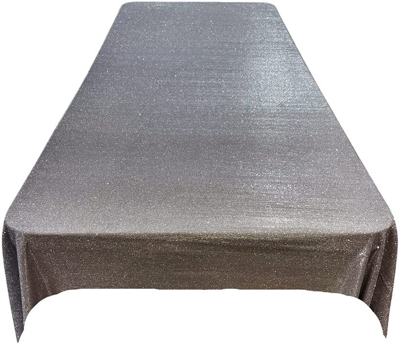 Full Covered Glitter Shimmer on Fabric Tablecloth - Wedding Party Decoration Rectangular, Grey)