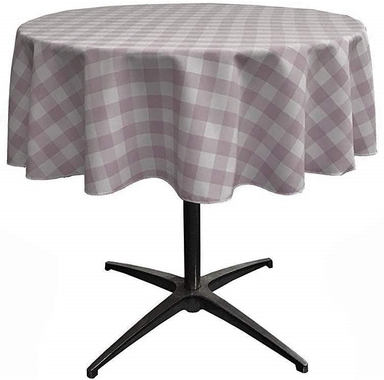 Polyester Poplin Checkered Gingham Plaid Round Tablecloth (White & Blush,