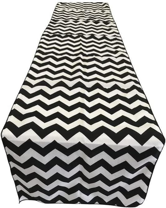 Chevron Print Poly Cotton Table Runner (White & Navy Blue,