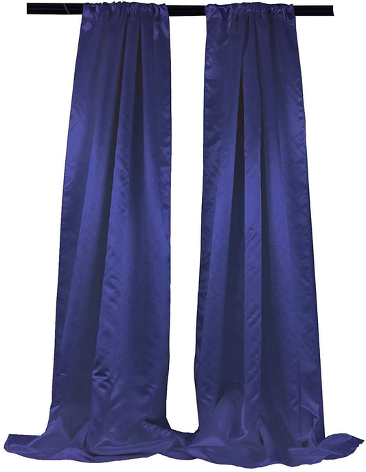 Polyester Bridal Satin Backdrop/Drape. Curtain Panel with 4" Rod Pocket on top, 1 Pair (Royal Blue,
