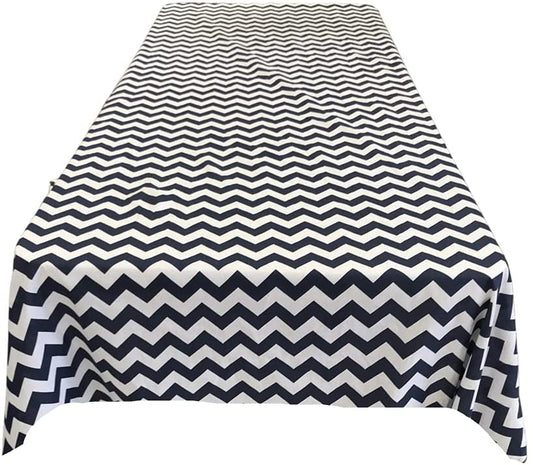 Chevron / Zig Zag Print Poly Cotton Tablecloth (White & Black,