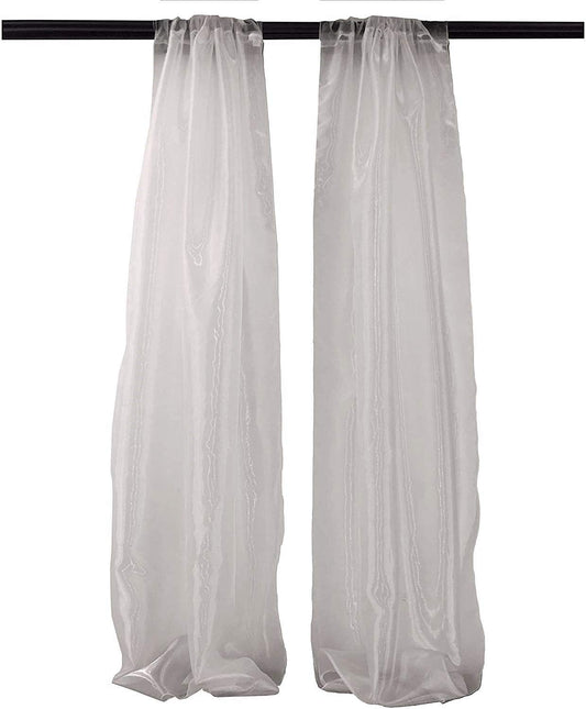 100% Polyester Sheer Mirror Organza Backdrop Drape, Curtain Panels, Room Divider, 1 Pair (Silver,