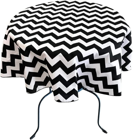 Printed Poly Cotton Tablecloth (White & Black Chevron,