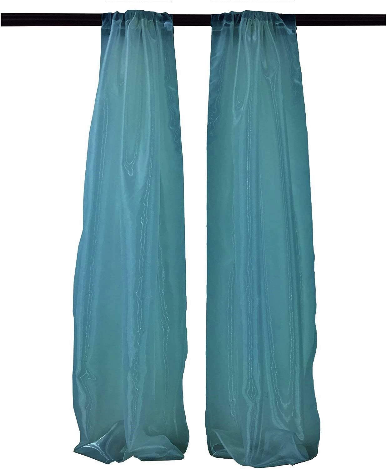 100% Polyester Sheer Mirror Organza Backdrop Drape, Curtain Panels, Room Divider, 1 Pair (Teal,