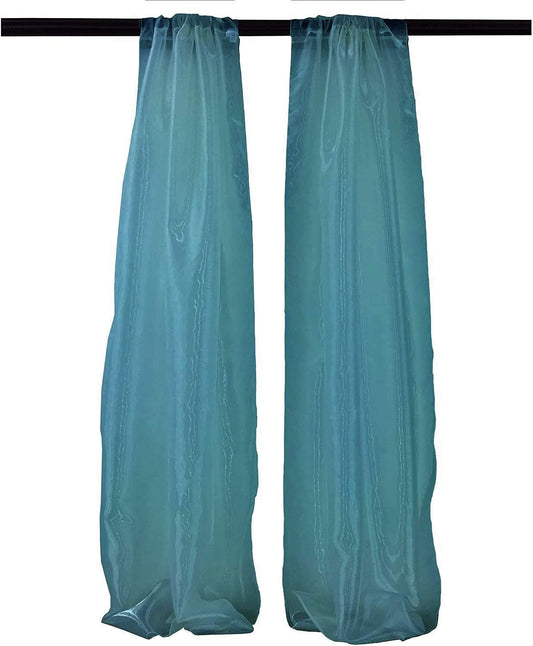 100% Polyester Sheer Mirror Organza Backdrop Drape, Curtain Panels, Room Divider, 1 Pair (Teal,