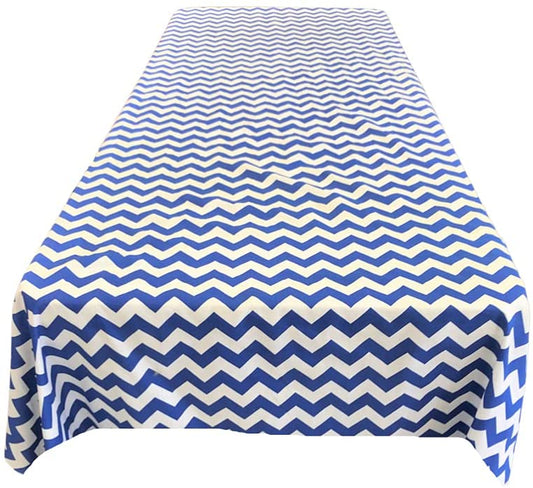 Chevron / Zig Zag Print Poly Cotton Tablecloth (White & Royal Blue,