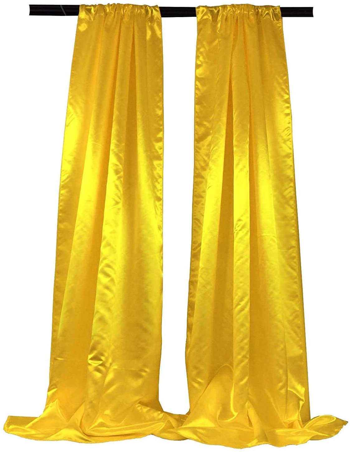 Polyester Bridal Satin Backdrop/Drape. Curtain Panel with 4" Rod Pocket on top, 1 Pair (Yellow,