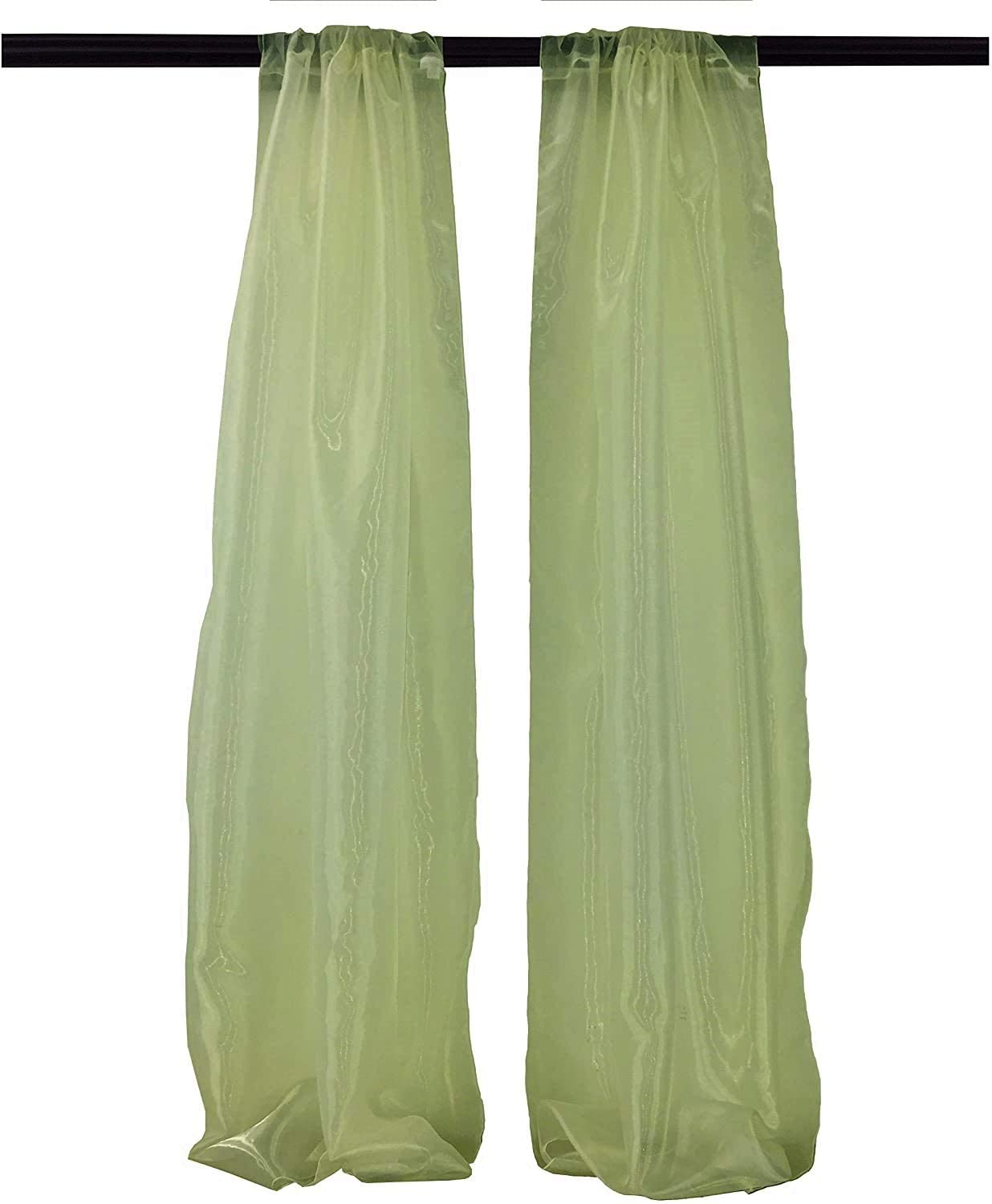 100% Polyester Sheer Mirror Organza Backdrop Drape, Curtain Panels, Room Divider, 1 Pair (Sage,
