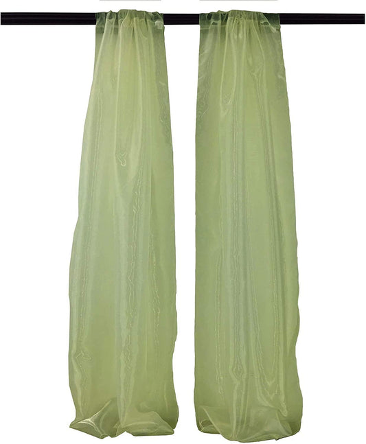 100% Polyester Sheer Mirror Organza Backdrop Drape, Curtain Panels, Room Divider, 1 Pair (Sage,