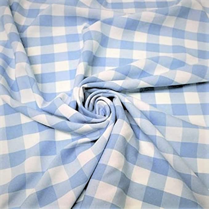 58/59" Wide 100% Polyester Poplin Gingham Checkered Fabric (Light Blue, 1 Yard)