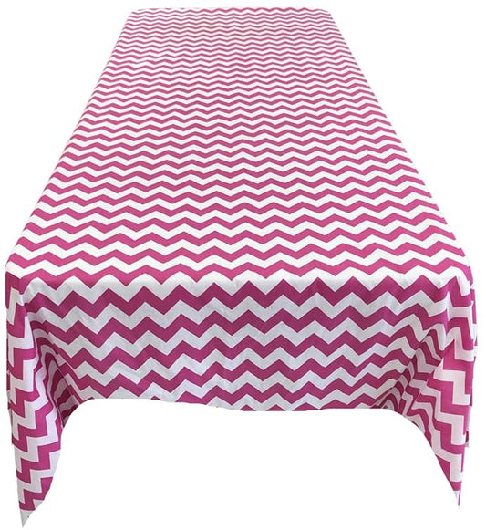 Chevron / Zig Zag Print Poly Cotton Tablecloth (White & Fuchsia,