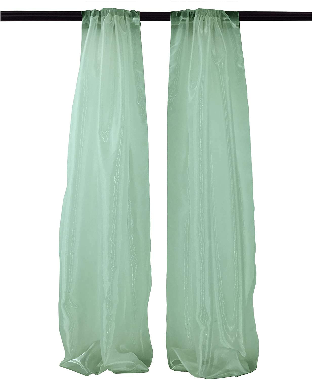 100% Polyester Sheer Mirror Organza Backdrop Drape, Curtain Panels, Room Divider, 1 Pair (Aqua,