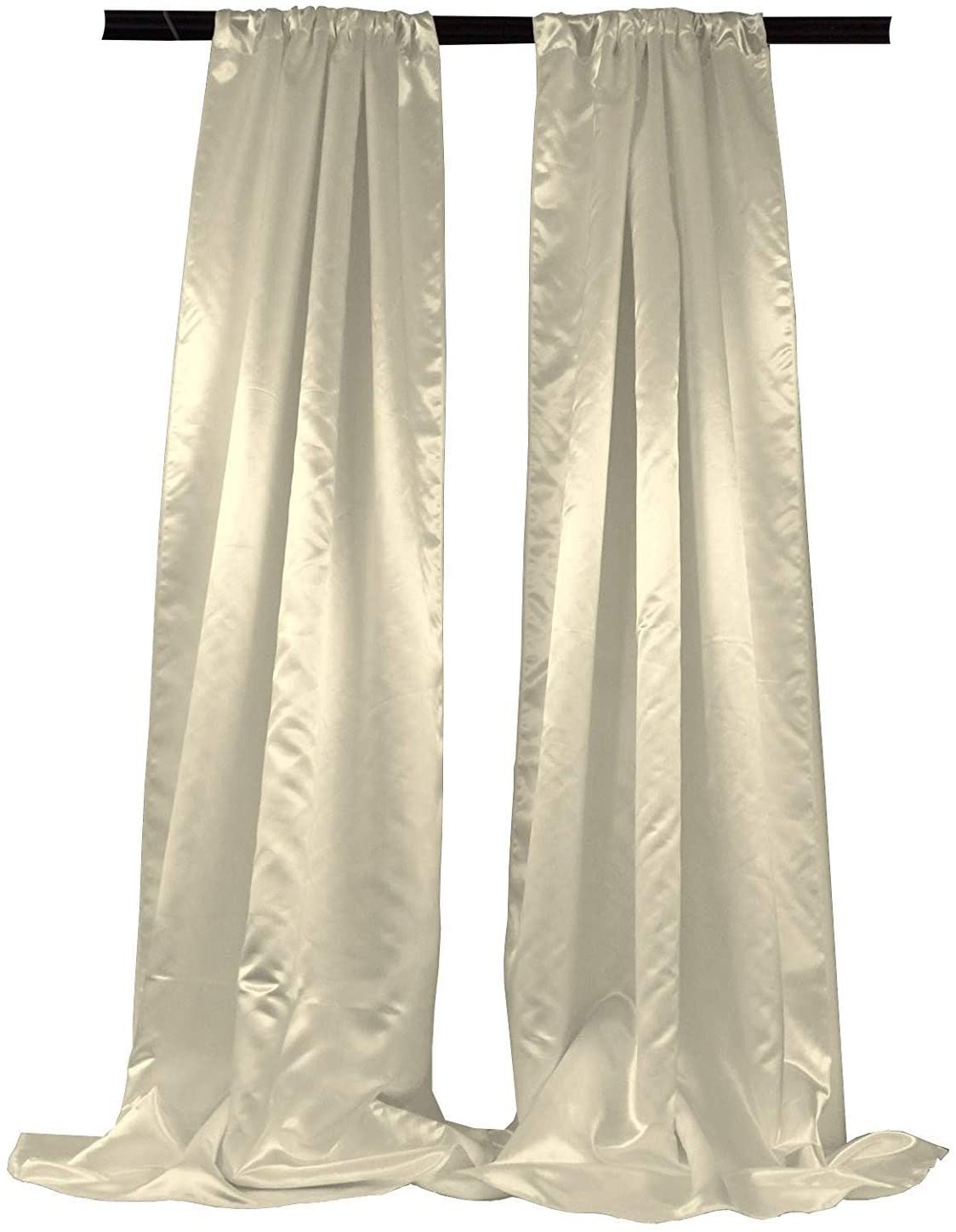 Polyester Bridal Satin Backdrop/Drape. Curtain Panel with 4" Rod Pocket on top, 1 Pair (Ivory,