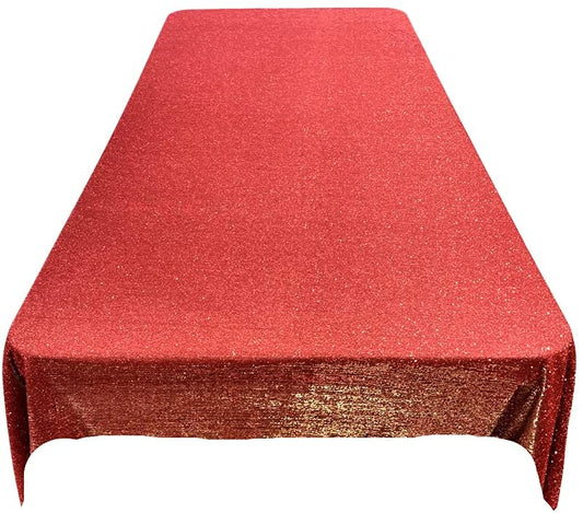 Full Covered Glitter Shimmer on Fabric Tablecloth - Wedding Party Decoration Rectangular, Burnt Orange)