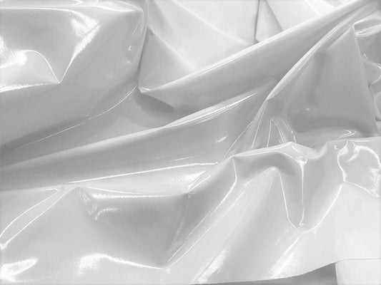 54" Wide Faux Leather Vinyl 4 Way Stretch Spandex Dance Wear Fabric by The Yard (White, Glossy Vinyl)