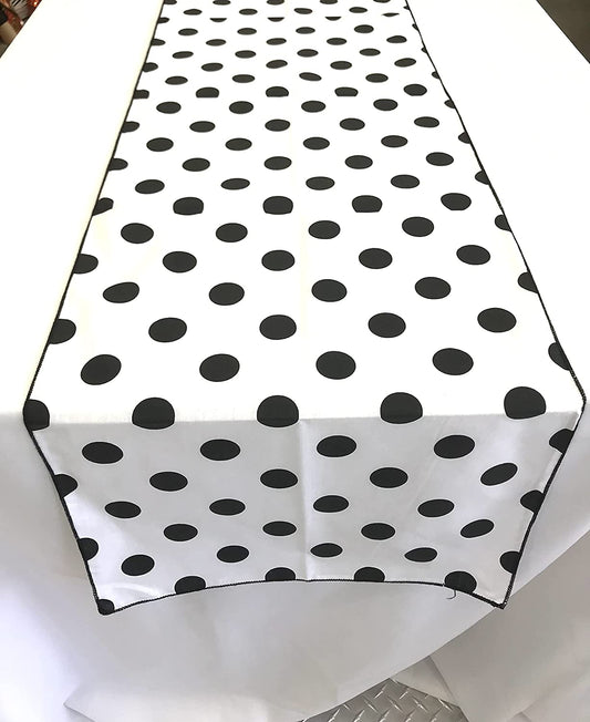 Polka Dot Print Poly Cotton Table Runner (Black on White,