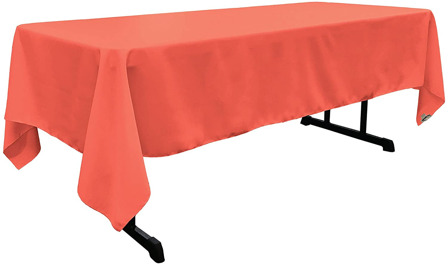 Polyester Poplin Washable Rectangular Tablecloth, Stain and Wrinkle Resistant Table Cover Fabric Table Cloth for Dinning, Kitchen, Party, Coral