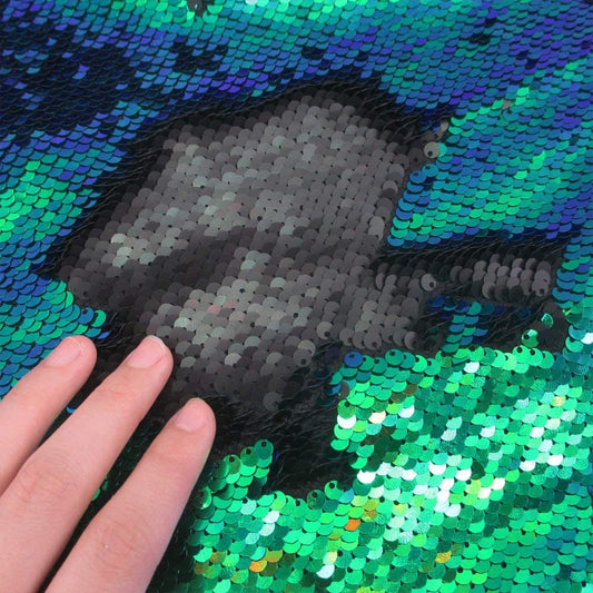 54" Wide Mermaid Flip Up Sequin Reversible Sparkly Fabric for Dress Clothing Making, Home Decor (Hologram Green & Black Matt, by The Yard)