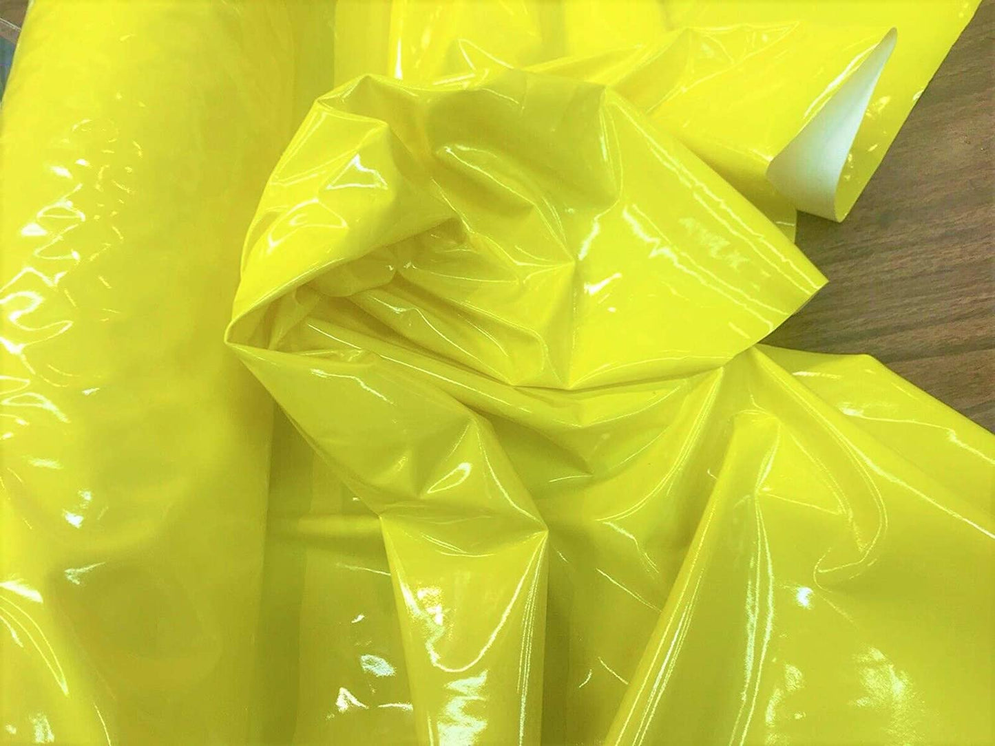 54" Wide Faux Leather Vinyl 4 Way Stretch Spandex Dance Wear Fabric by The Yard (Yellow, Glossy Vinyl)