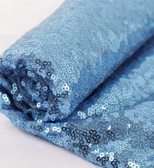 50" Wide Mini Glitz Disc Sequins Fabric (Light Blue, 1 Yard)
