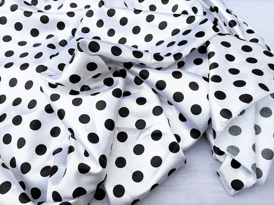 White/Black 1/2inch Polka Dot Silky/soft Charmeuse Satin Fabric. By The Yard.