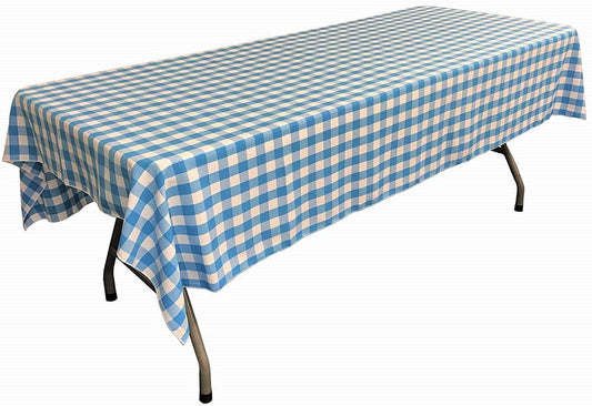 Polyester Poplin Gingham Checkered Rectangular Tablecloth (White & Turquoise,
