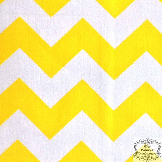 60" Wide by 1" Chevron Poly Cotton Fabric (White & Yellow, by The Yard)