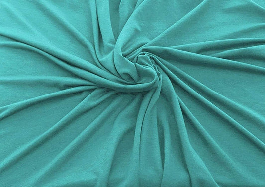 58/60" Wide, 95% Cotton 5% Spandex, Cotton Jersey Spandex Knit Blend, 4 Way Stretch Fabric (Aqua, 1 Yard)